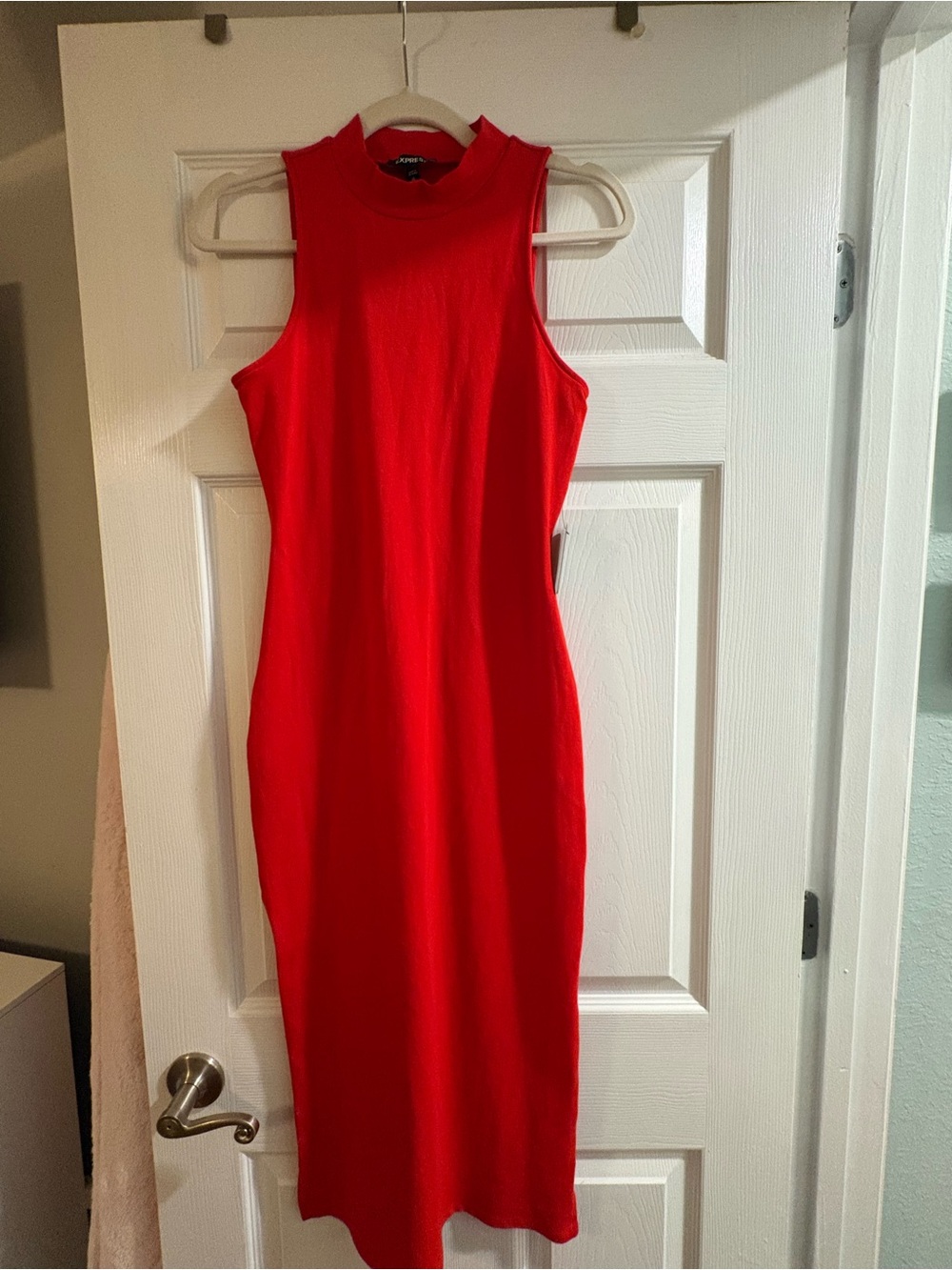 Express Vibrant Red Sleeveless Midi Dress